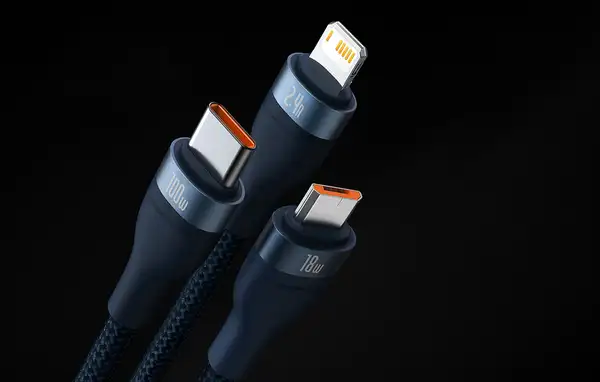 Baseus Flash Series II 3u1 kabl za brzo punjenje plavi, USB-C + Lightning + Micro USB konektore i brzim punjenjem 66W - 1.2m  09