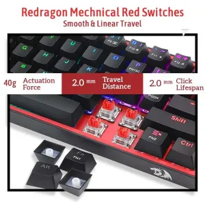 ReDragon Fizz K617 mehanička gaming tastatura crna žičana crveni prekidači