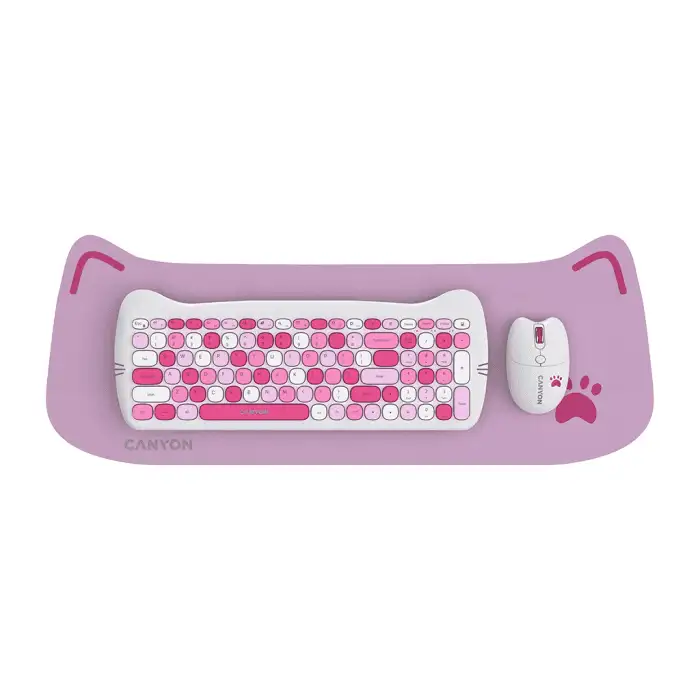 Canyon HSET-W6 Kitty bežični set miš tastatura podloga Pink 00 Canyon HSET-W6 Kitty bežični set miš tastatura podloga Pink 00
