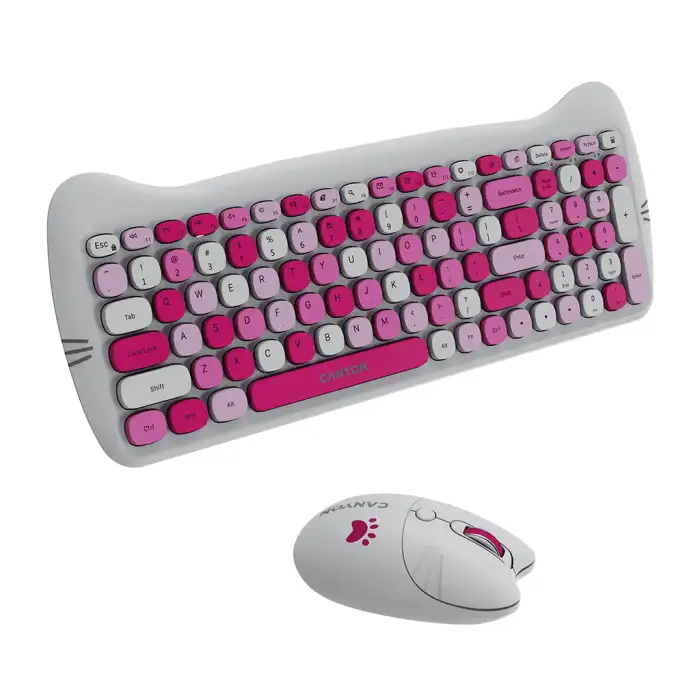 Canyon HSET-W6 Kitty bežični set miš tastatura podloga Pink 06 Canyon HSET-W6 Kitty bežični set miš tastatura podloga Pink 00