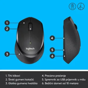 Logitech M330 Silent Plus bežični miš crni optički 1000dpi USB
